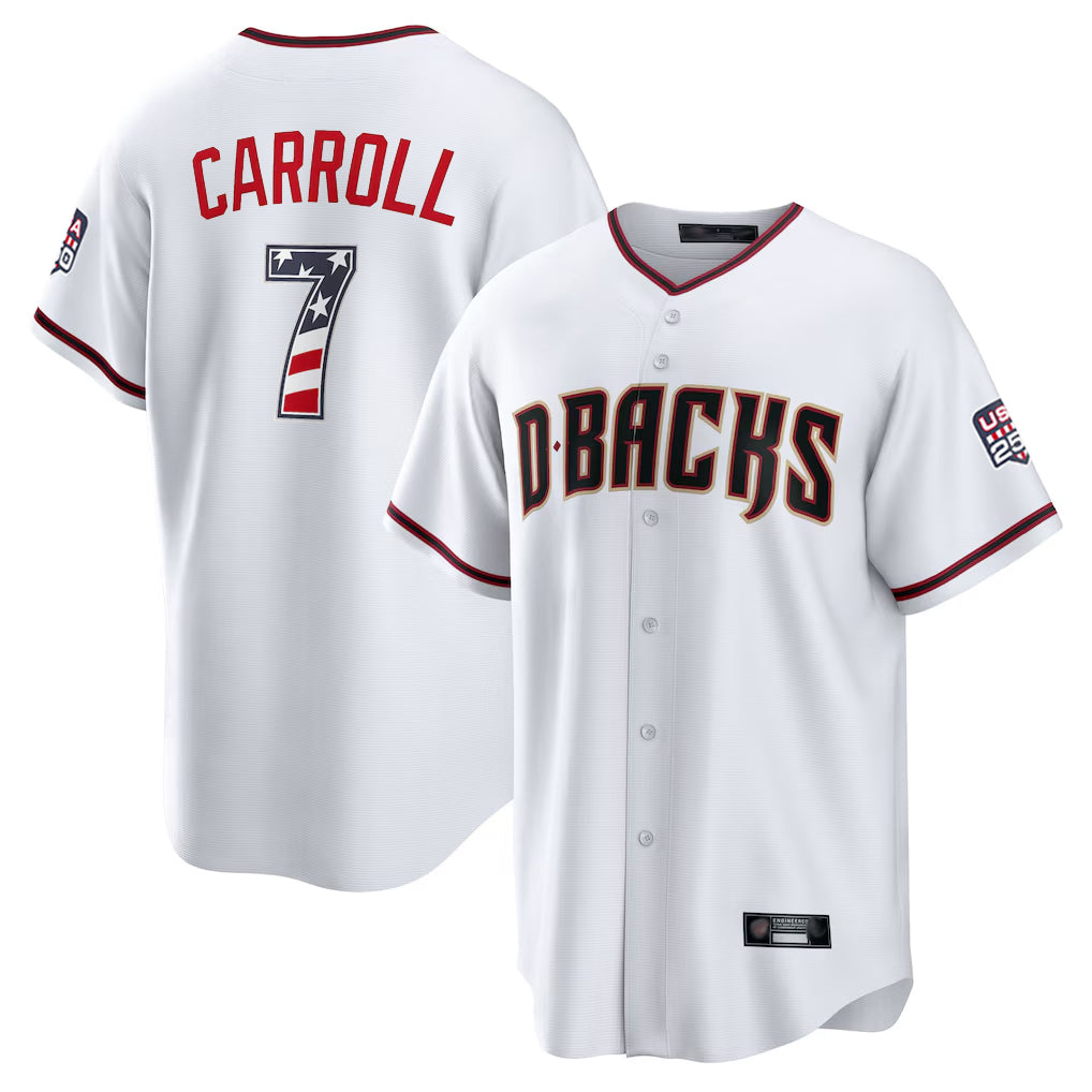 Arizona Diamondbacks #7 Corbin Carroll Player White HOLBERT USA 250 Fourth of July Home Game Stitched Jerseys