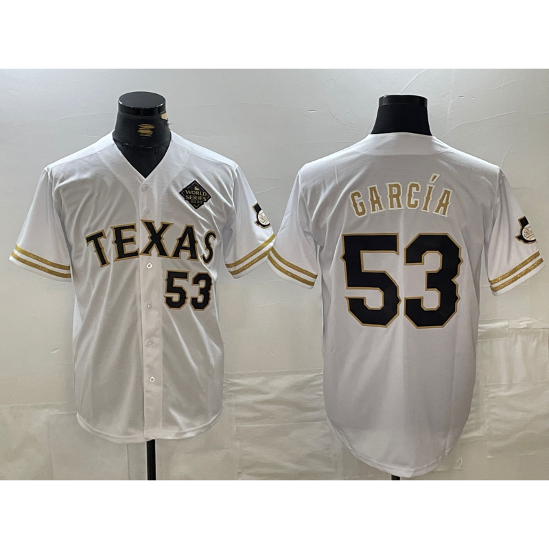 Texas Rangers #53 Adolis Garcia Number White HOLBERT Gold Cool Base Stitched Jersey