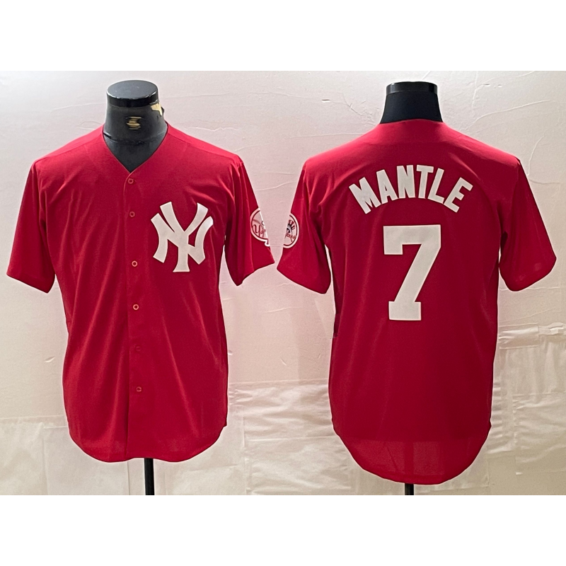 New York Yankees #7 Mickey Mantle Red HOLBERT Fashion Cool Base Jersey