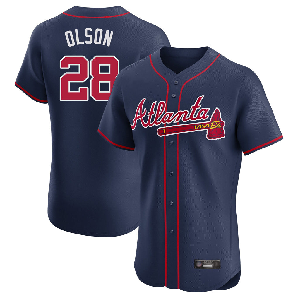 Atlanta Braves #28 Matt Olson Player Navy HOLBERT Limited Elite Home Game Stitched Jerseys