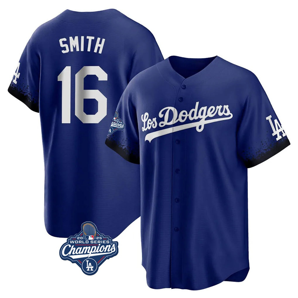 Los Angeles Dodgers #16 Will Smith Player Royal HOLBERT World Series Meet City Connect Home Game Stitched Jerseys