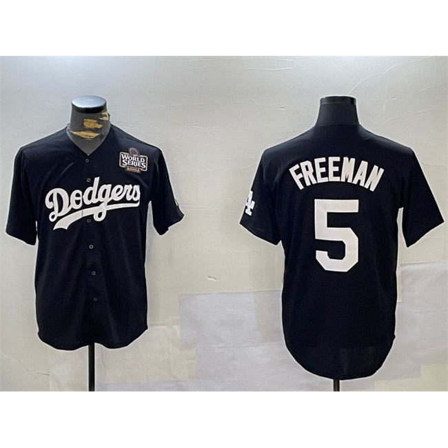 Los Angeles Dodgers #5 Freddie Freeman Black HOLBERT 2024 World Series Cool Base Stitched Jersey 2