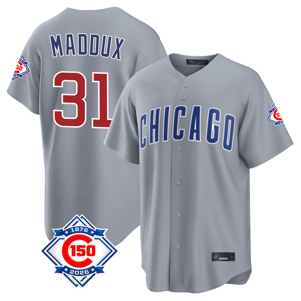 Chicago Cubs #31 Greg Maddux Player Gray HOLBERT 150th Anniversary Home Game Stitched Jerseys