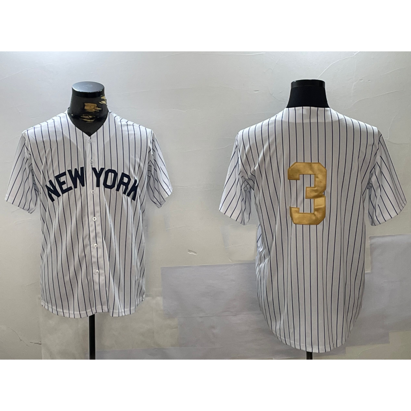 New York Yankees #3 Babe Ruth White HOLBERT Pinstripe Without Name Fashion Cool Base Jersey 2