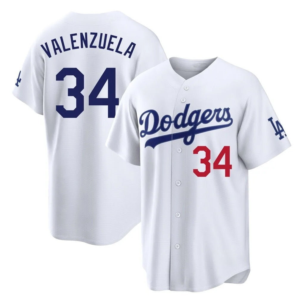 Los Angeles Dodgers #34 Fernando Valenzuela Player White HOLBERT Home Game Stitched Jerseys