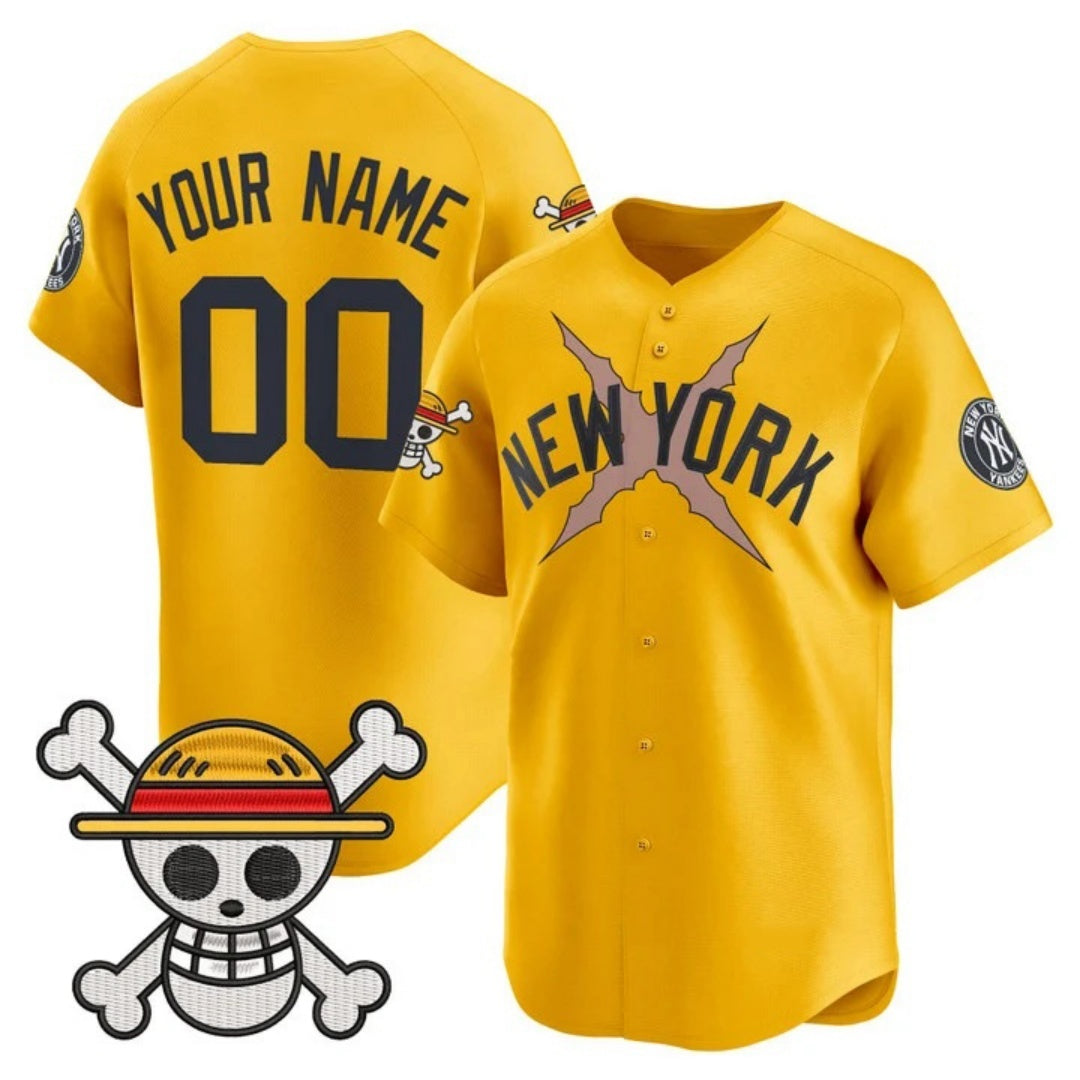Custom New York Yankees x One Piece Gold HOLBERT Vapor Premier Limited Jersey - Stitched