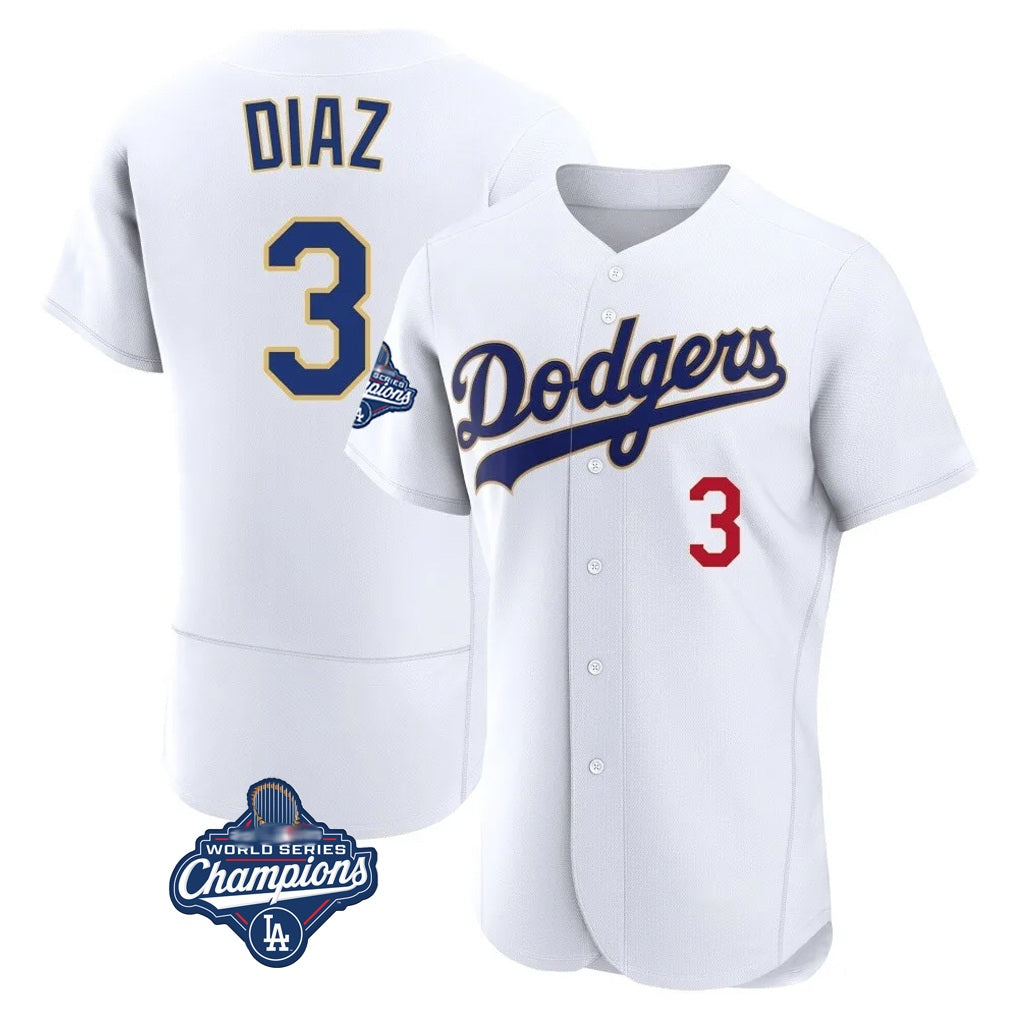 Los Angeles Dodgers #3 Edwin D¨ªaz Player Gold White HOLBERT World Series Meet 2026 Collection Stadium Limited Elite Stitched Jerseys