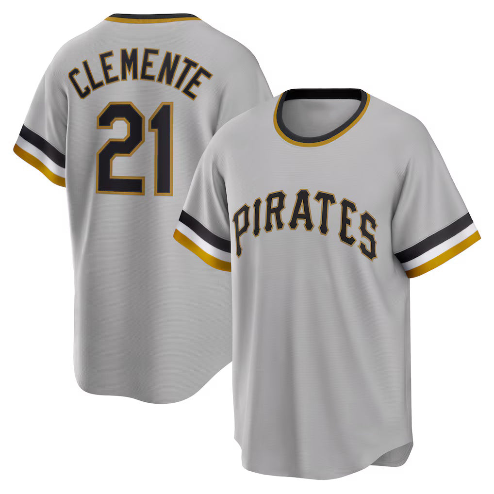 Pittsburgh Pirates #21 Roberto Clemente Gray HOLBERT Road Cooperstown Collection Player Jersey