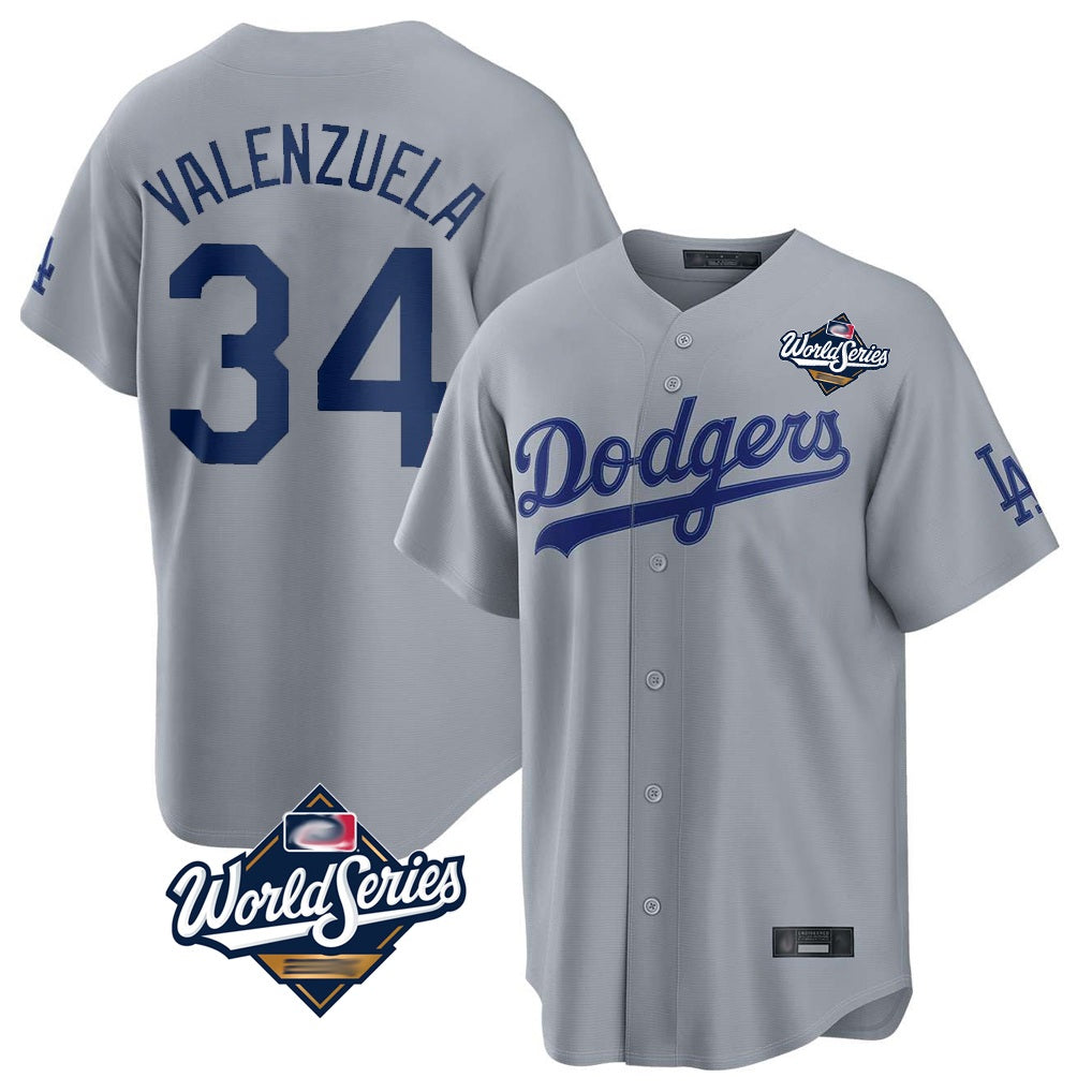 Los Angeles Dodgers #34 Fernando Valenzuela Player Gray HOLBERT World Series Game Stitched Jerseys