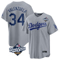 Los Angeles Dodgers #34 Fernando Valenzuela Player Gray HOLBERT World Series Game Stitched Jerseys