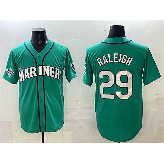 Seattle Mariners #29 Cal Raleigh Aqua HOLBERT With 2025 AL West Division Champions Patch Limited Stitched jersey
