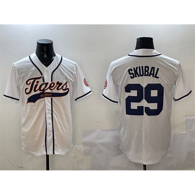 Detroit Tigers #29 Tarik Skubal White HOLBERT With Patch Cool Base Stitched Jersey