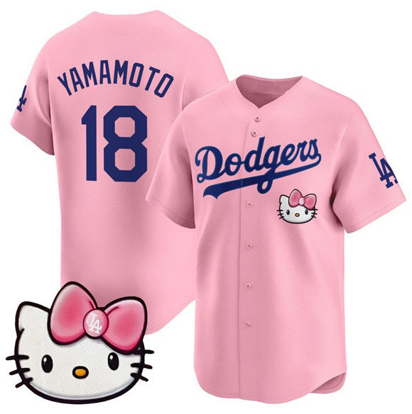 Los Angeles Dodgers #18 Yoshinobu Yamamoto Pink HOLBERT 2025 Hello Kitty Vapor Limited Stitched Jersey