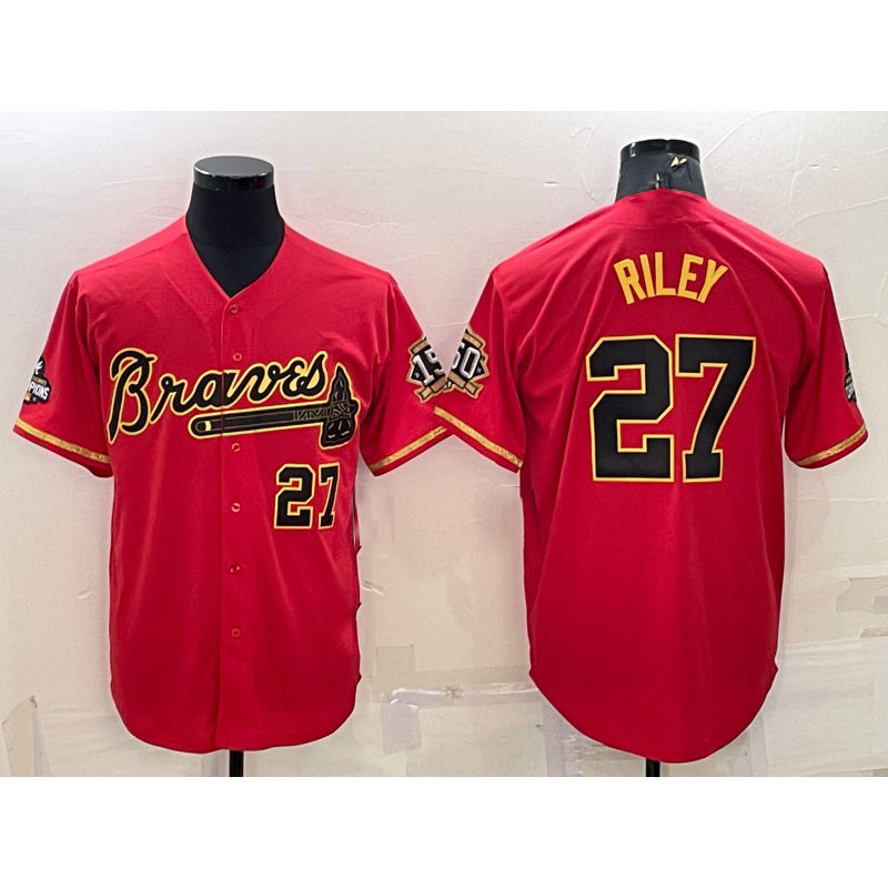 Atlanta Braves #27 Austin Riley Red Gold HOLBERT World Series Champions Program Cool Base Stitched Jersey