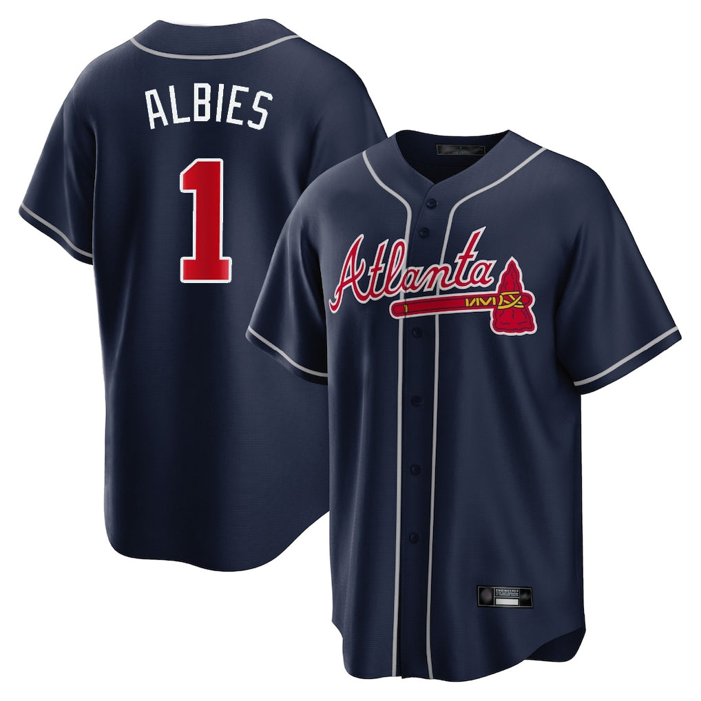 Atlanta Braves #1 Ozzie Albies Player Navy HOLBERT Home Game Stitched Jerseys