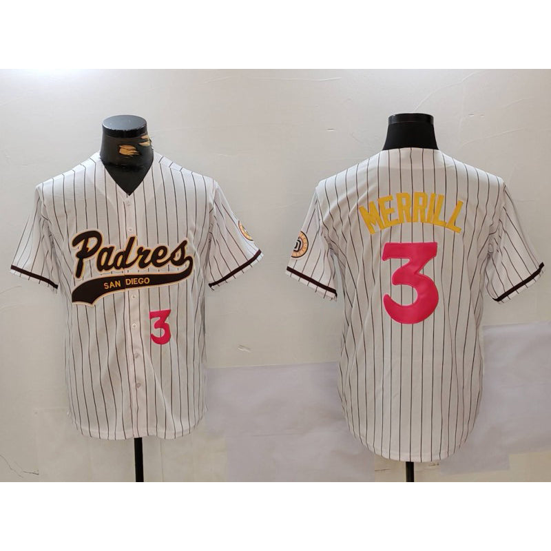 San Diego Padres #3 Jackson Merrill white HOLBERT Cool Base Stitched Jerseys