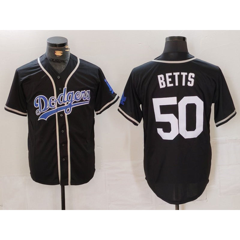 Los Angeles Dodgers #50 Mookie Betts Black White HOLBERT Cool Base Stitched Jersey