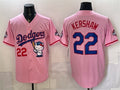 Los Angeles Dodgers #22 Clayton Kershaw Pink HOLBERT Hello Kitty Night 2025 World Series Champions Patch Stitched Jersey