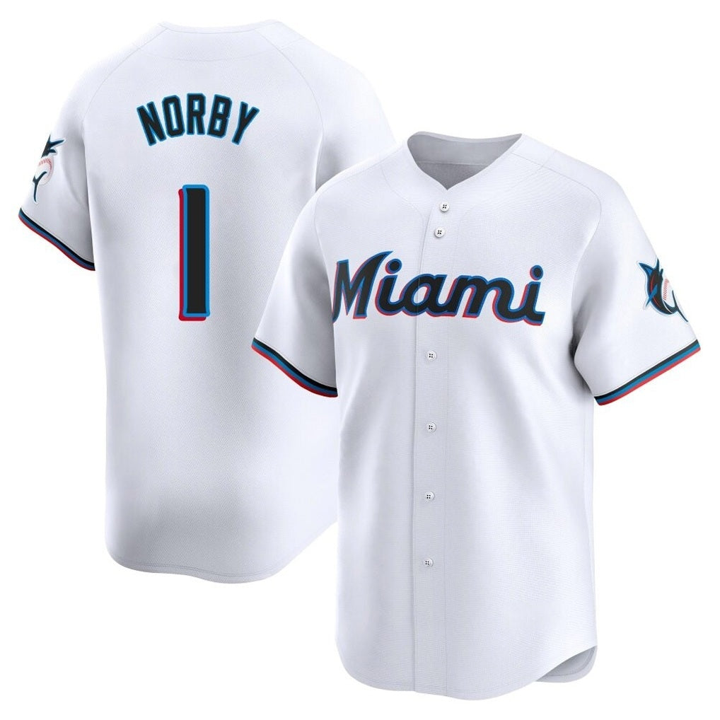 Miami Marlins #1 Connor Norby Player White HOLBERT Home Limited Stitched Jerseys