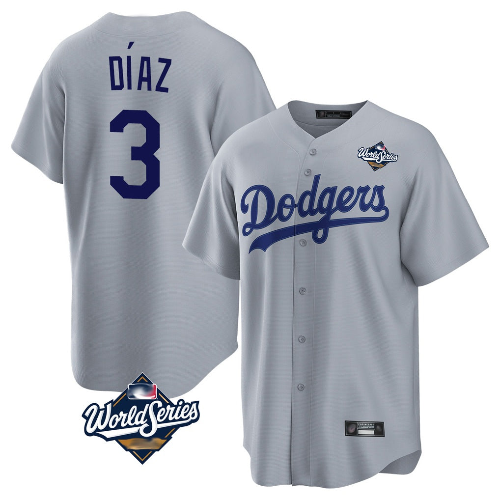 Los Angeles Dodgers #3 Edwin D¨ªaz Player Gray HOLBERT World Series Game Stitched Jerseys