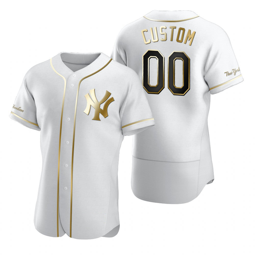 Custom New York Yankees White HOLBERT Stitched Flex Base Golden Edition Jersey