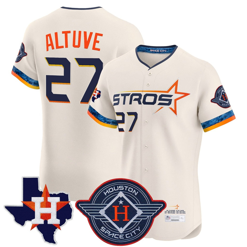 Houston Astros #27 Jose Altuve Player Cream HOLBERT City Connect Texas Patch Vapor Premier Limited Elite Home Stitched Jerseys