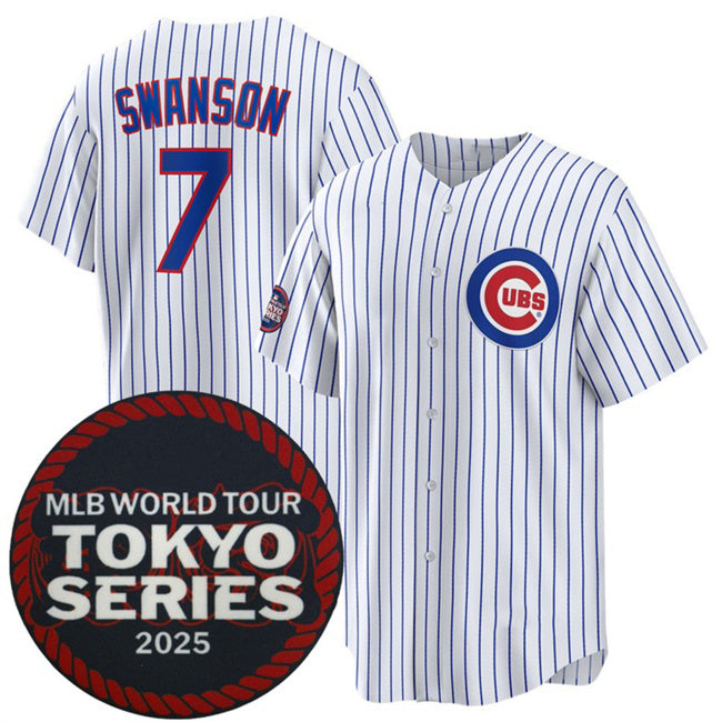Chicago Cubs #7 Dansby Swanson White HOLBERT 2025 World Tour Tokyo Series Home Stitched Jersey