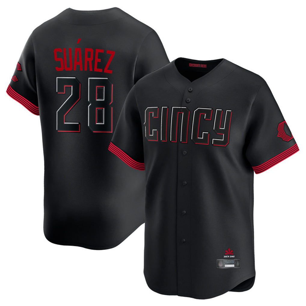 Cincinnati Reds #28 Eugenio Su¨¢rez Player Black HOLBERT City Connect Home Limited Stitched Jerseys