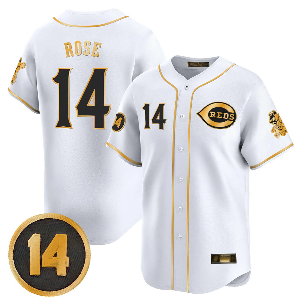 Cincinnati Reds #14 Pete Rose Player White-Gold HOLBERT Vapor Premier Limited Home Stitched Jerseys