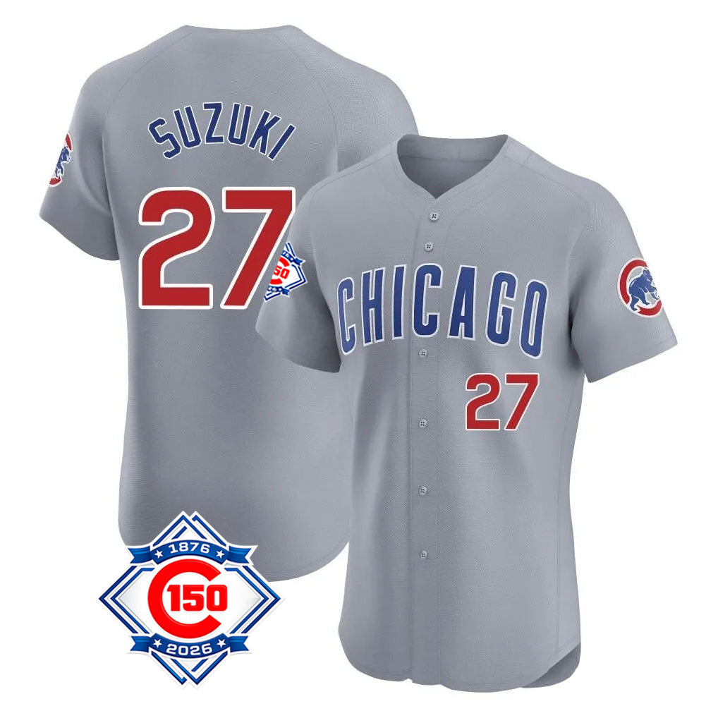 Chicago Cubs #27 Seiya Suzuki Player Gray HOLBERT Road 150th Anniversary Limited Elite Home Stitched Jerseys