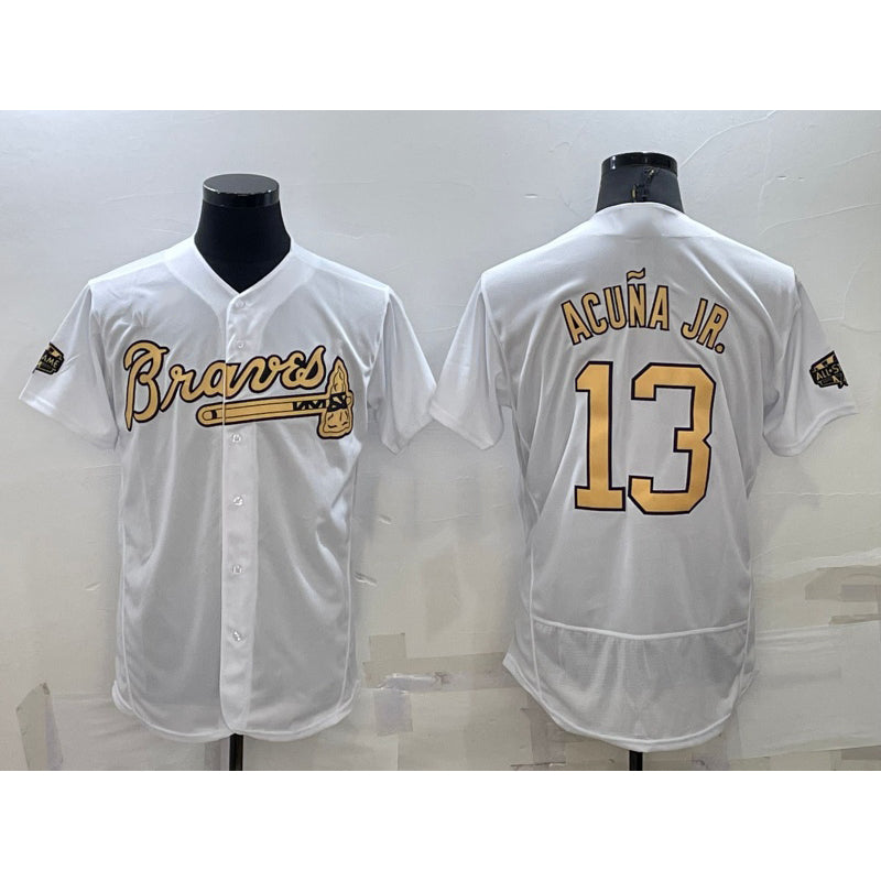 Atlanta Braves #13 Ronald Acuna Jr White HOLBERT 2022 All Star Stitched Flex Base Jersey