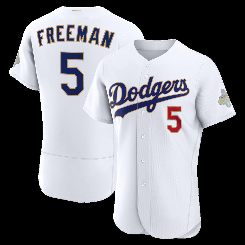 Los Angeles Dodgers #5 Freddie Freeman White HOLBERT 2026 Gold Collection Authentic Jersey