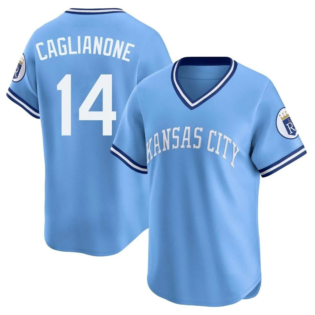 Kansas City Royals #14 Jac Caglianone Player Light Blue HOLBERT Limited Throwback Cooperstown Collection T-shirt Stitched Jerseys