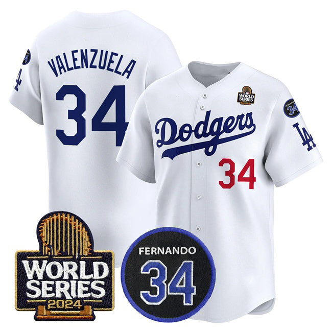 Los Angeles Dodgers #34 Toro Valenzuela White HOLBERT 2024 World Series With Fernando Memorial Patch Limited Stitched Jersey