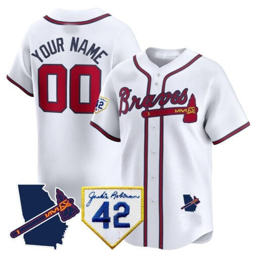 Custom Atlanta Braves 2024 Robinson & Georgia Patch Vapor Premier Limited Jersey ¨C White HOLBERT
