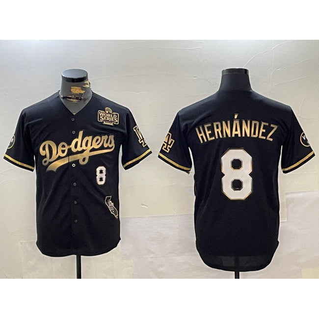 Los Angeles Dodgers #8 Enrique Hernandez Black Gold HOLBERT 2024 World Series With Vin & California Patch Vapor Premier Limited Stitched Jersey