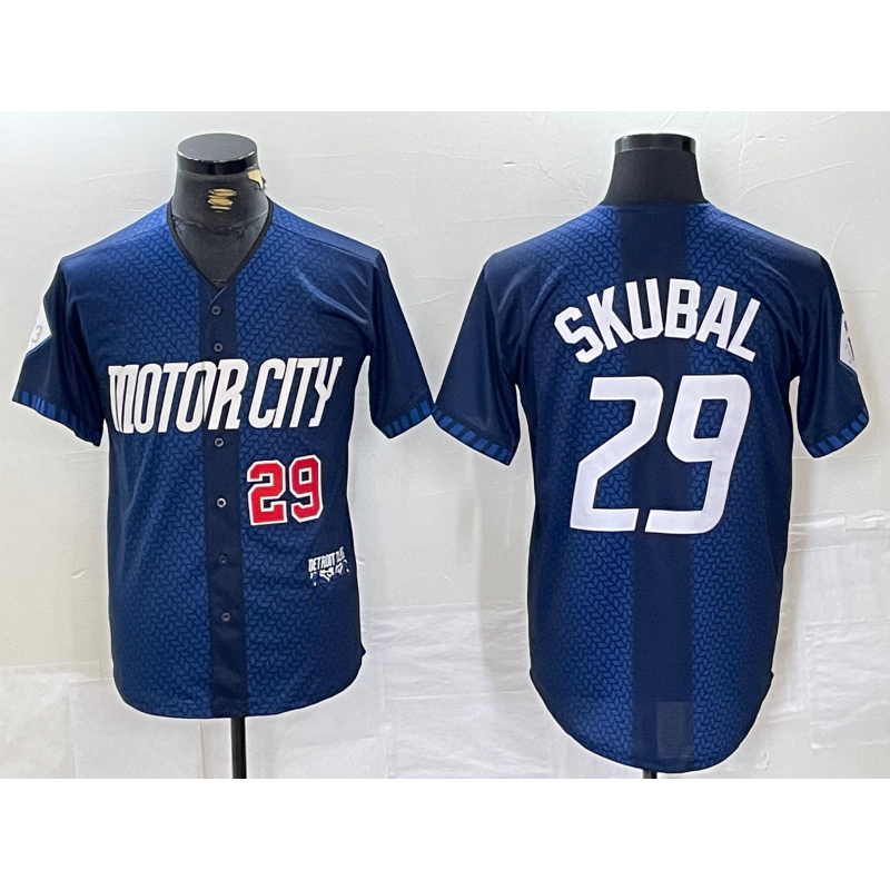 Detroit Tigers #29 Tarik Skubal Number 2024 Navy HOLBERT City Connect Cool Base Limited Stitched Jersey