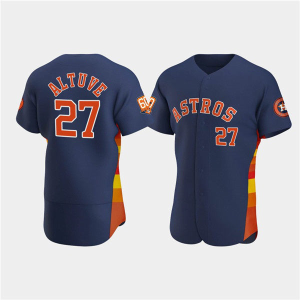 Houston Astros #27 Jose Altuve Navy HOLBERT 60th Anniversary Flex Base Stitched Jersey