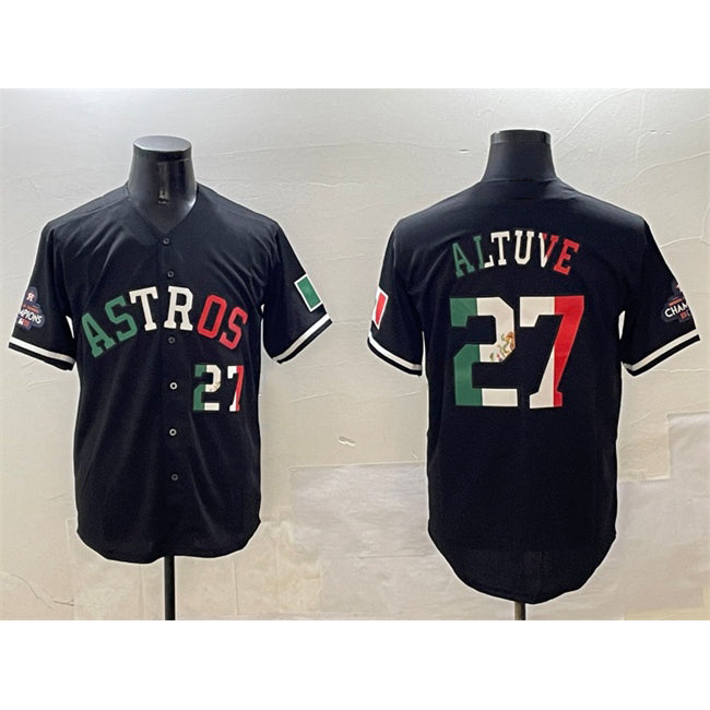 Houston Astros #27 Jose Altuve Black HOLBERT Mexico With World Serise Champions Patch Cool Base Stitched Jersey 2