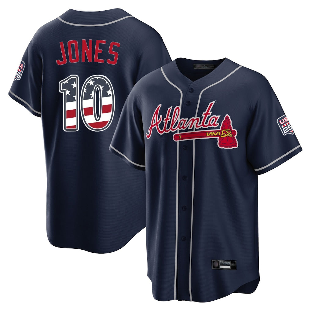 Atlanta Braves #10 Chipper Jones Player Navy HOLBERT USA 250 Fourth Of July Limited Home Game Stitched Jerseys