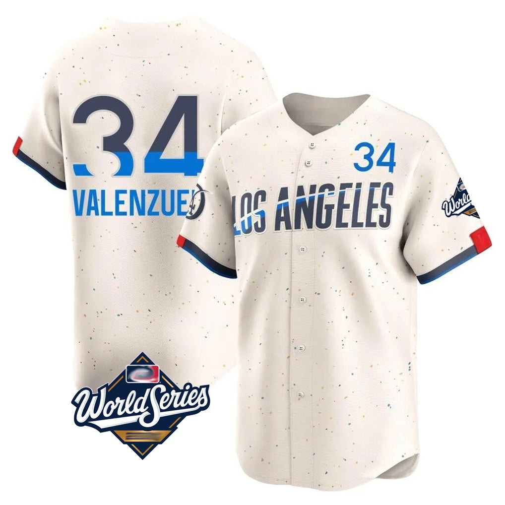 Los Angeles Dodgers #34 Fernando Valenzuela Player Cream HOLBERT World Series City Connect Limited Home Stitched Jerseys