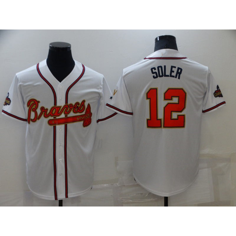 Atlanta Braves #12 Jorge Soler 2022 White Gold HOLBERT World Series Champions Program Cool Base Stitched Jersey