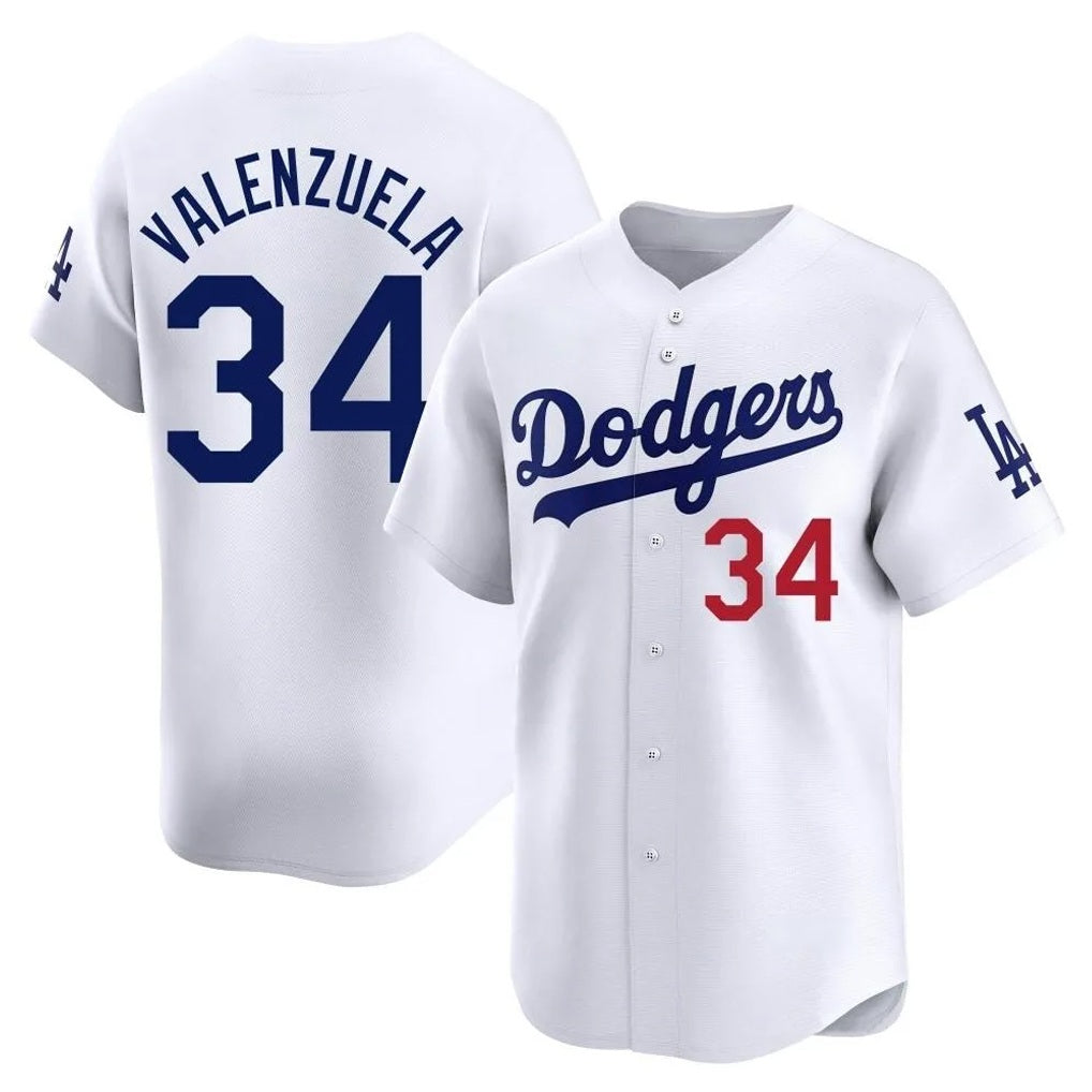 Los Angeles Dodgers #34 Fernando Valenzuela Player White HOLBERT Limited Home Stitched Jerseys