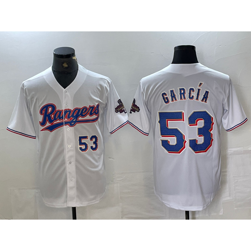 Texas Rangers #53 Adolis Garcia Number White HOLBERT 2023 World Series Champions Cool Base Jersey