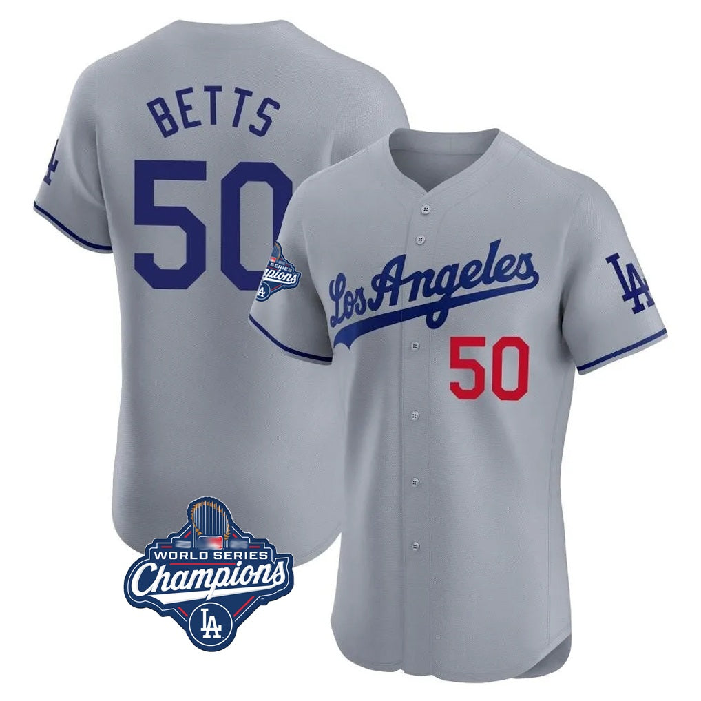 Los Angeles Dodgers #50 Mookie Betts Player Gray HOLBERT World Series Meet Limited Elite Home Stitched Jerseys