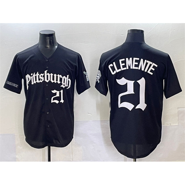 Pittsburgh Pirates #21 Roberto Clemente Black HOLBERT 'Gothic Steel City Edition' Vapor Limited Stitched Jersey