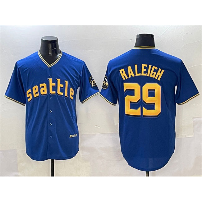 Seattle Mariners #29 Cal Raleigh Royal HOLBERT City Connect Cool Base Stitched Jersey