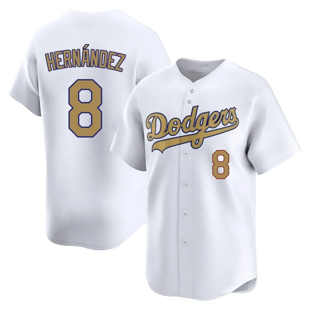 Los Angeles Dodgers #8 Enrique Hern¨¢ndez Player White Gold HOLBERT Collection Limited Home Stitched Jerseys