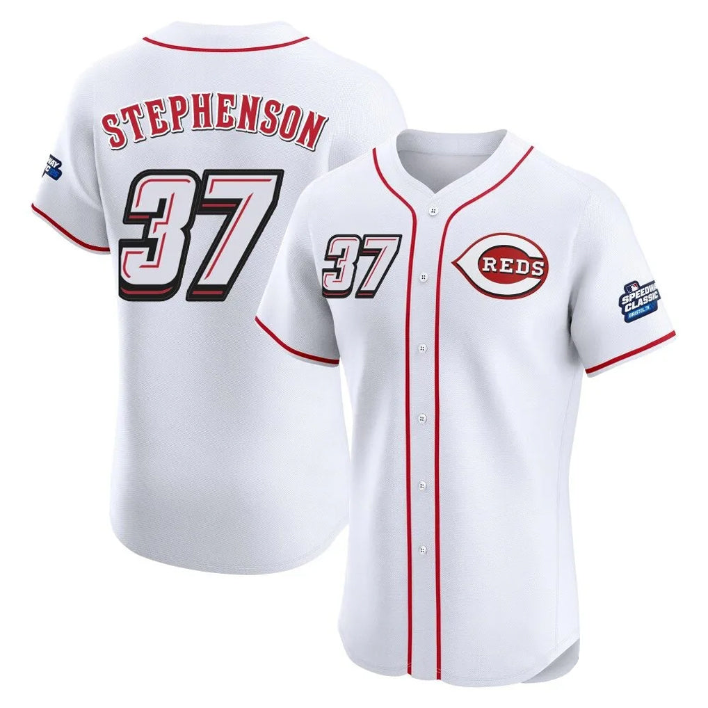 Cincinnati Reds #37 Tyler Stephenson Player White HOLBERT Speedway Classic Limited Elite Home Stitched Jerseys