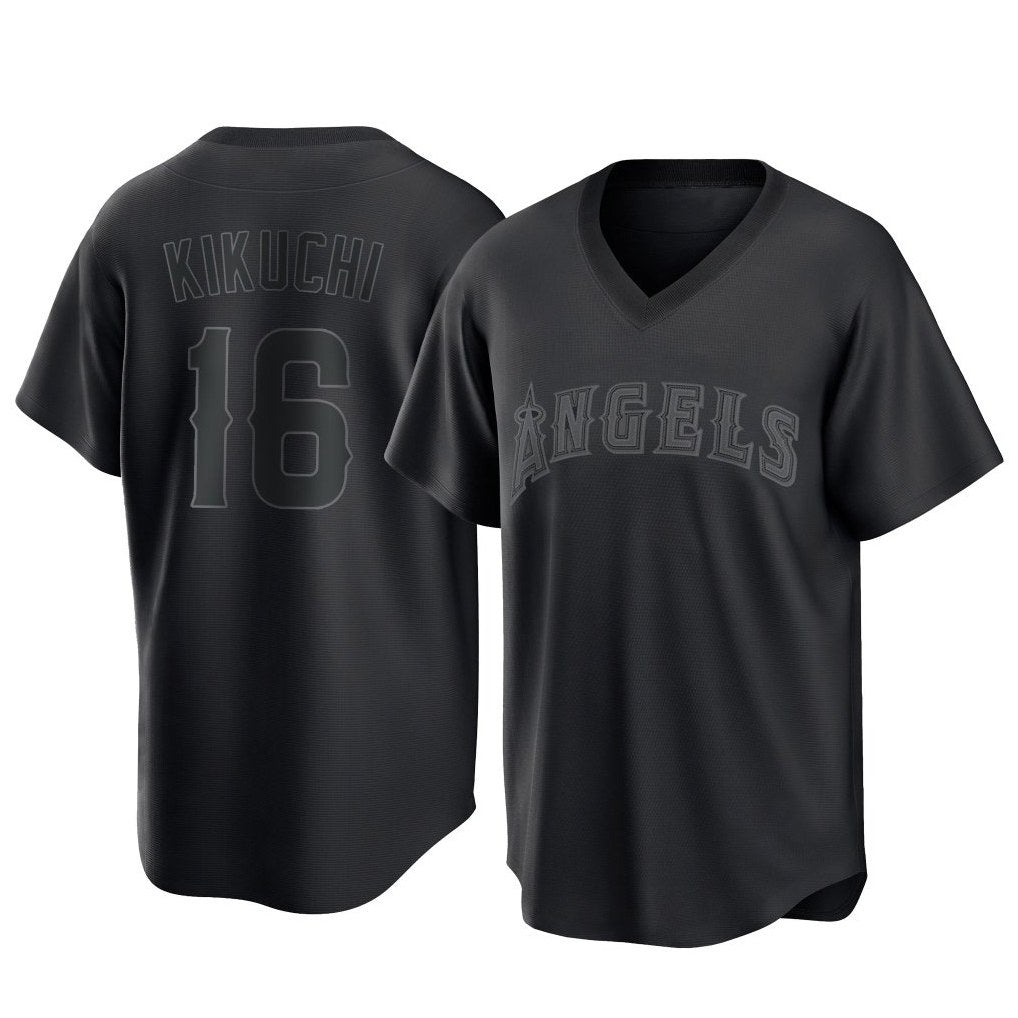 Los Angeles Angels #16 Yusei Kikuchi Player Black HOLBERT Pitch Fashion T-shirt Stitched Jerseys